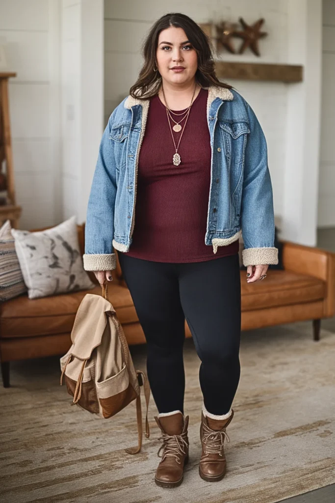Plus Size Fall Sherpa Collar Jacket Rustic Boho Outfit