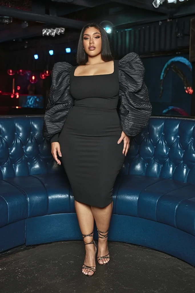Plus Size Fall Statement Sleeve Dress Club Outfit