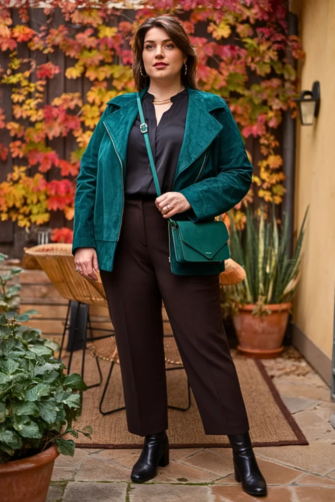 Plus Size Fall Suede Jacket Italian Outfit
