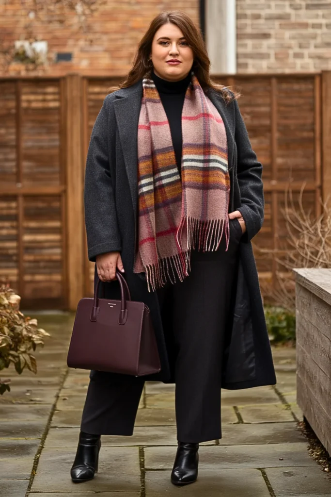 Plus Size Fall Tartan Scarf Italian Outfit