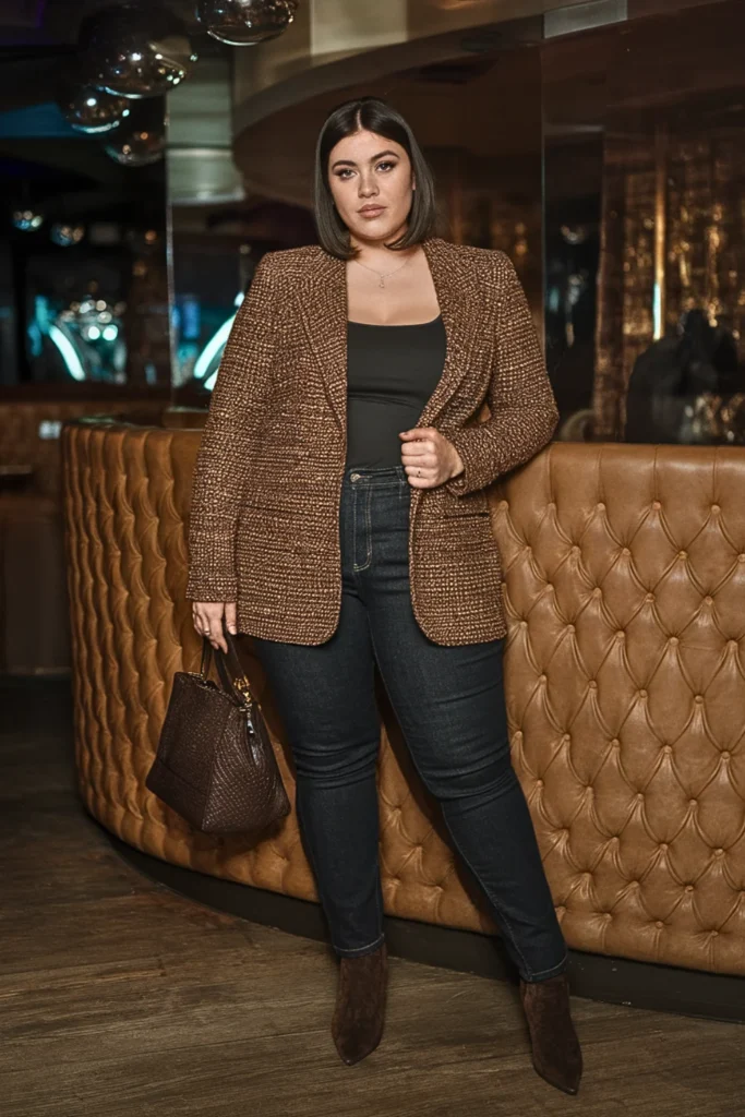 Plus Size Fall Textured Blazer Club Outfit