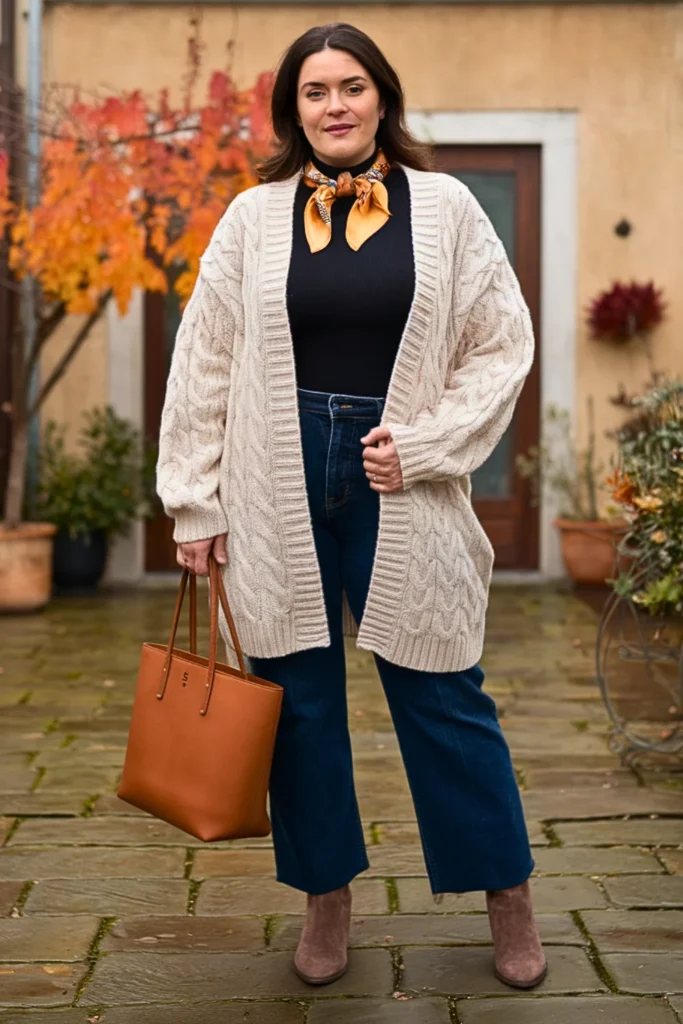 Plus Size Fall Textured Knit Cardigan Italian Outfit