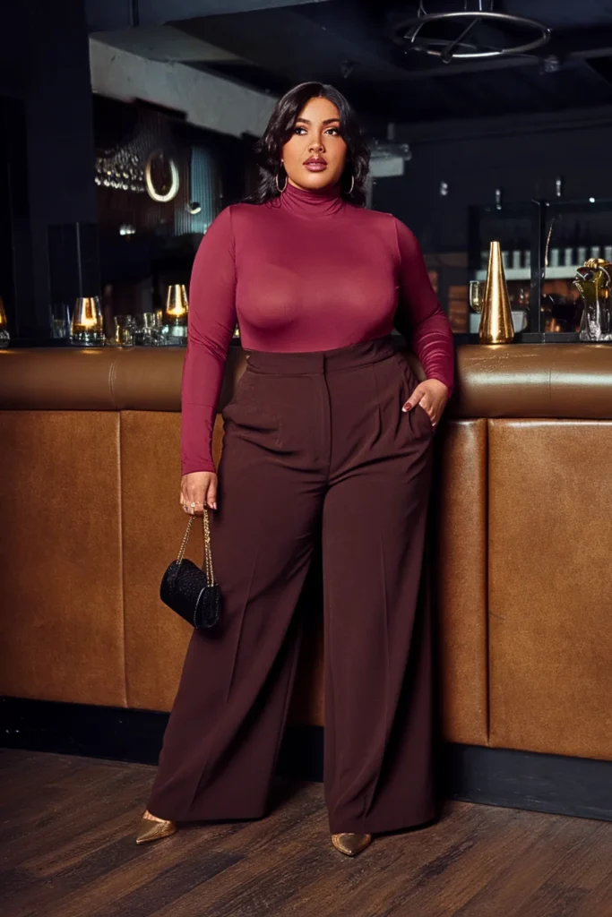 Plus Size Fall Turtleneck Bodysuit Club Outfit
