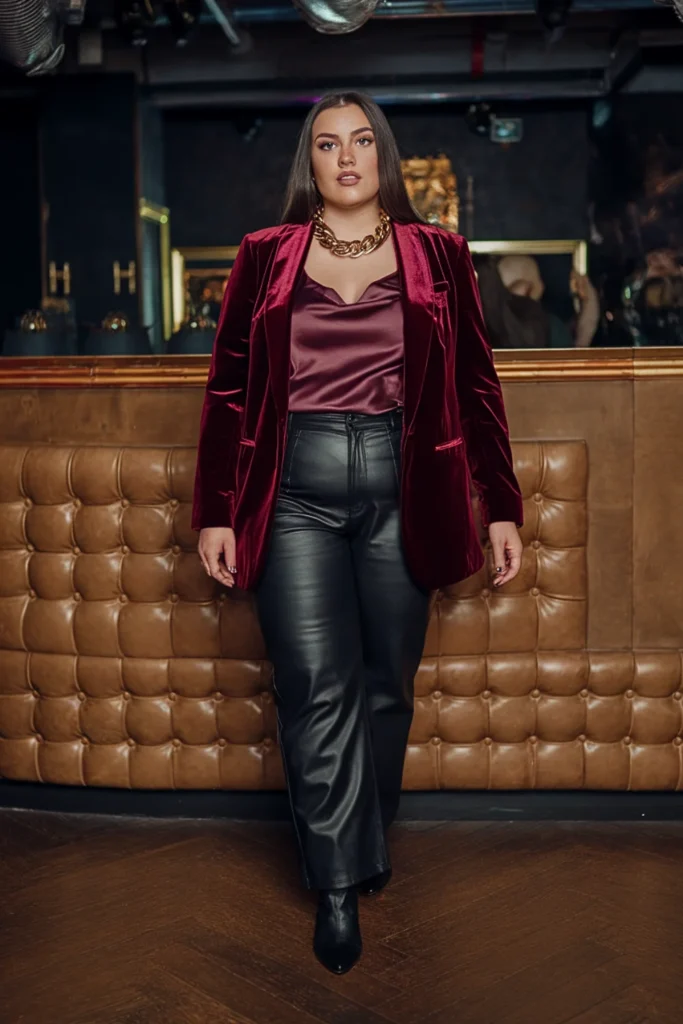 Plus Size Fall Velvet Blazer Club Outfit