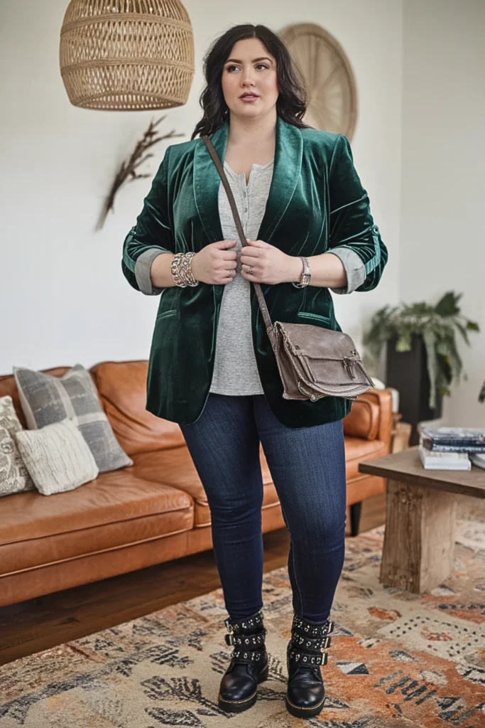 Plus Size Fall Velvet Blazer Edgy Boho Outfit