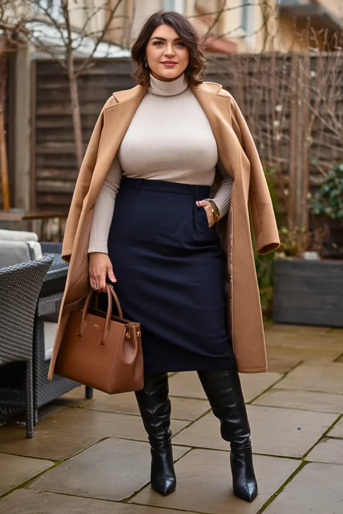 Plus Size Fall Wool Pencil Skirt Italian Outfit