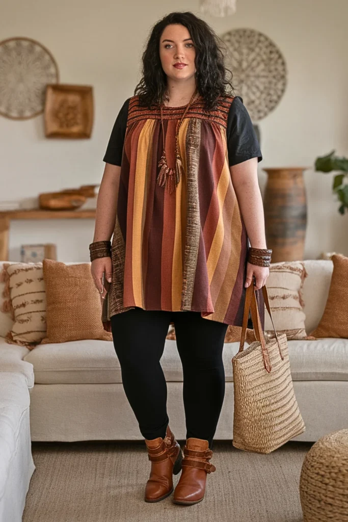 Plus Size Fall Woven Panel Tunic Artisan Boho Outfit