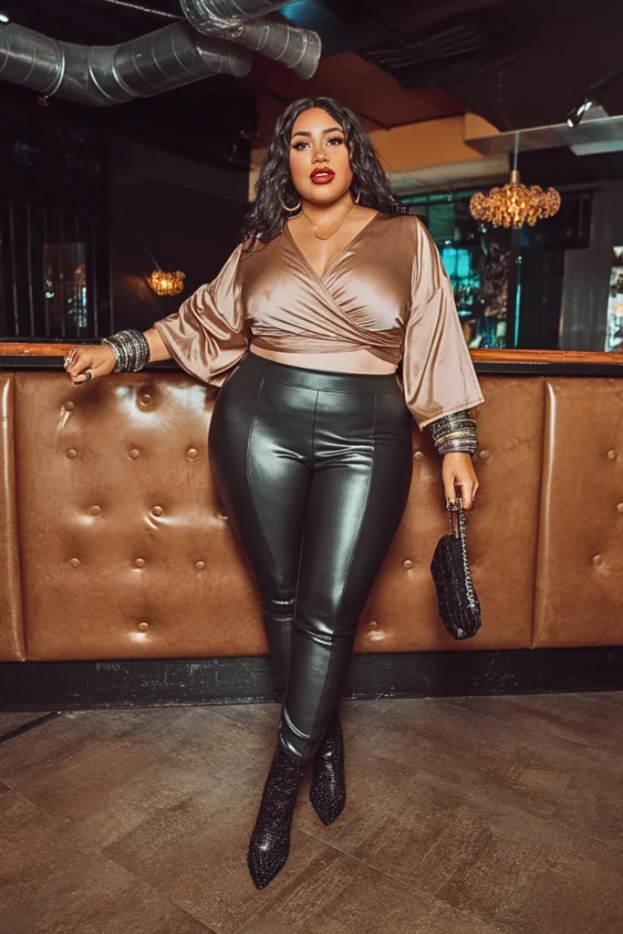 Plus Size Fall Wrap Front Top Club Outfit