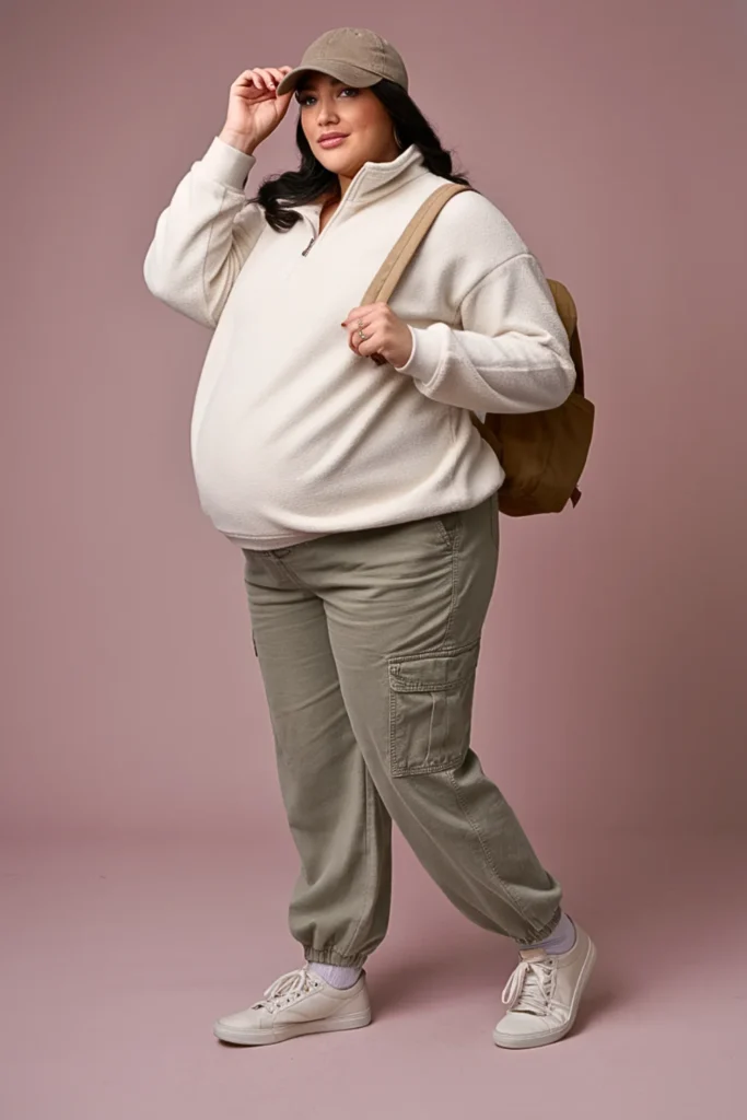 Plus Size Fleece Pullover with Cargo Pants Fall Outfit