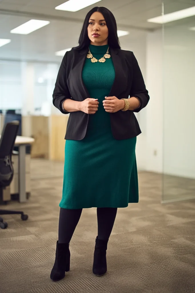 Plus Size Forest Green Sweater Dress Fall Outfit