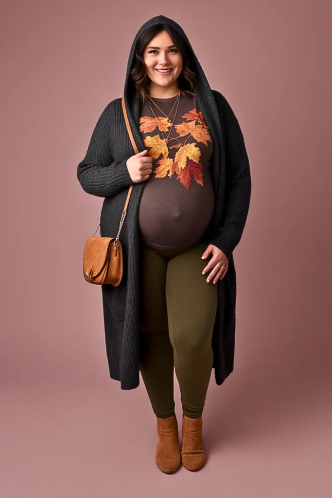 Plus Size Hooded Cardigan with Graphic Tee Fall Outfit