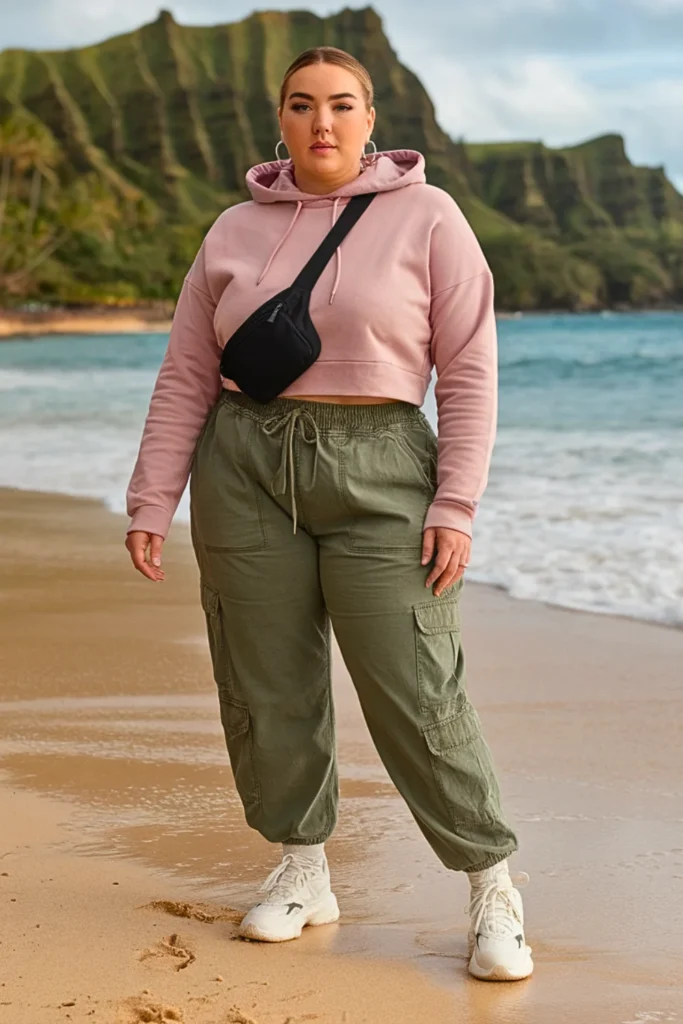 Plus Size Hoodie with Cargo Pants Fall Outfit