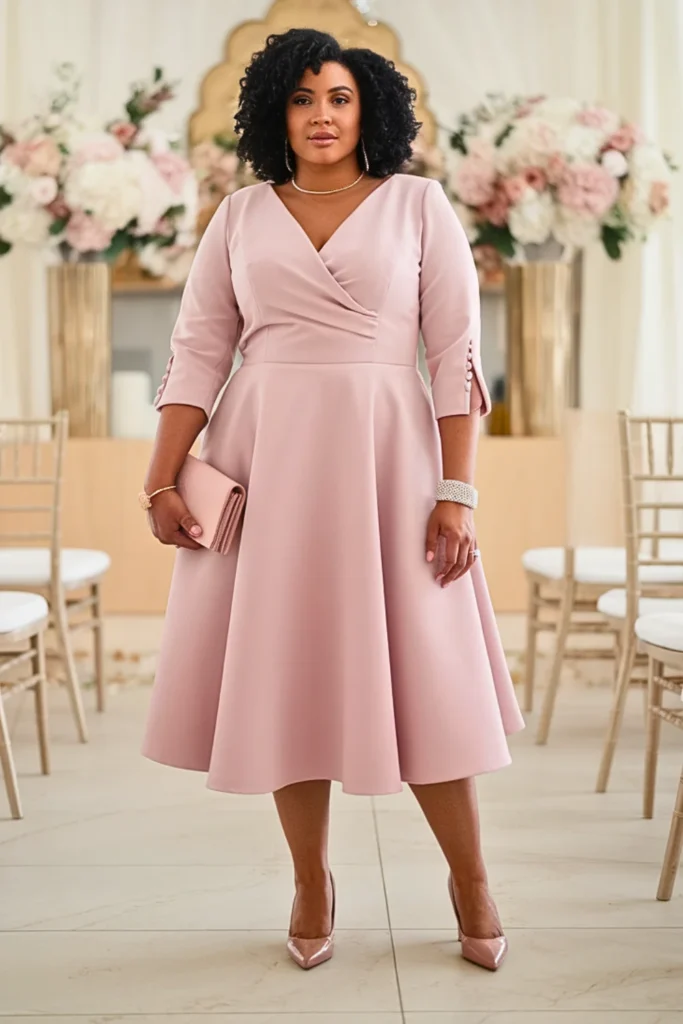 Plus Size Mauve Pink Crepe Wedding Guest Dress