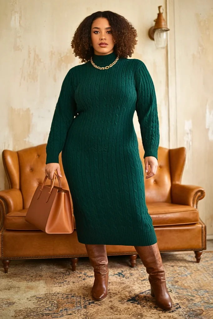 Plus Size Modest Cable Knit Sweater Dress Fall Outfit