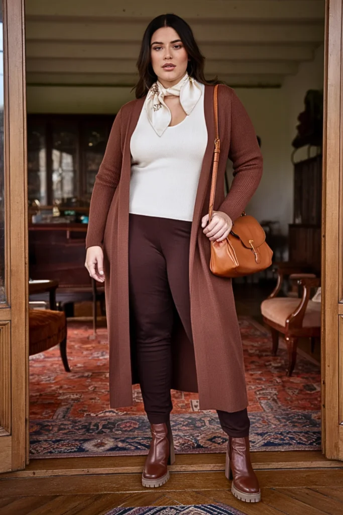 Plus Size Modest Cardigan Coat Long Fall Outfit