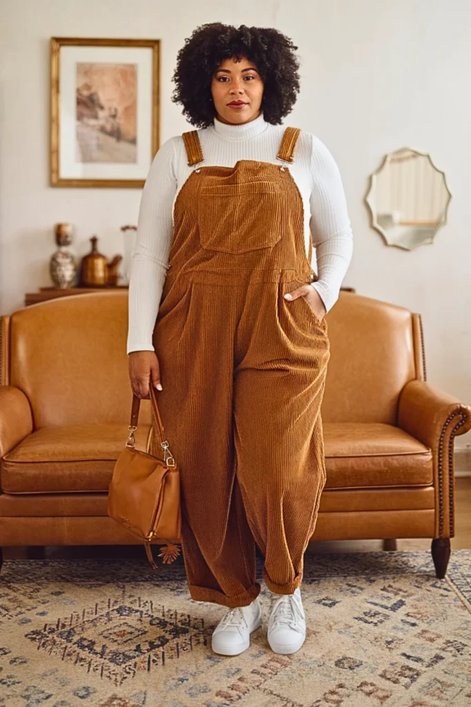 Plus Size Modest Corduroy Overall Casual Fall Outfit