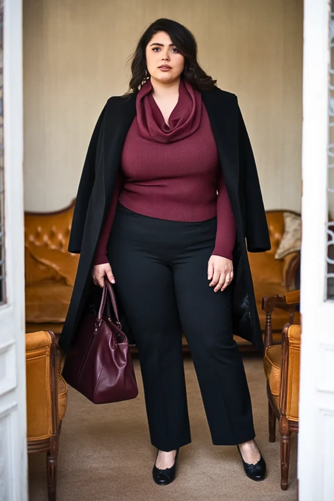 Plus Size Modest Cowl Neck Sweater Sophisticated Fall Outfit