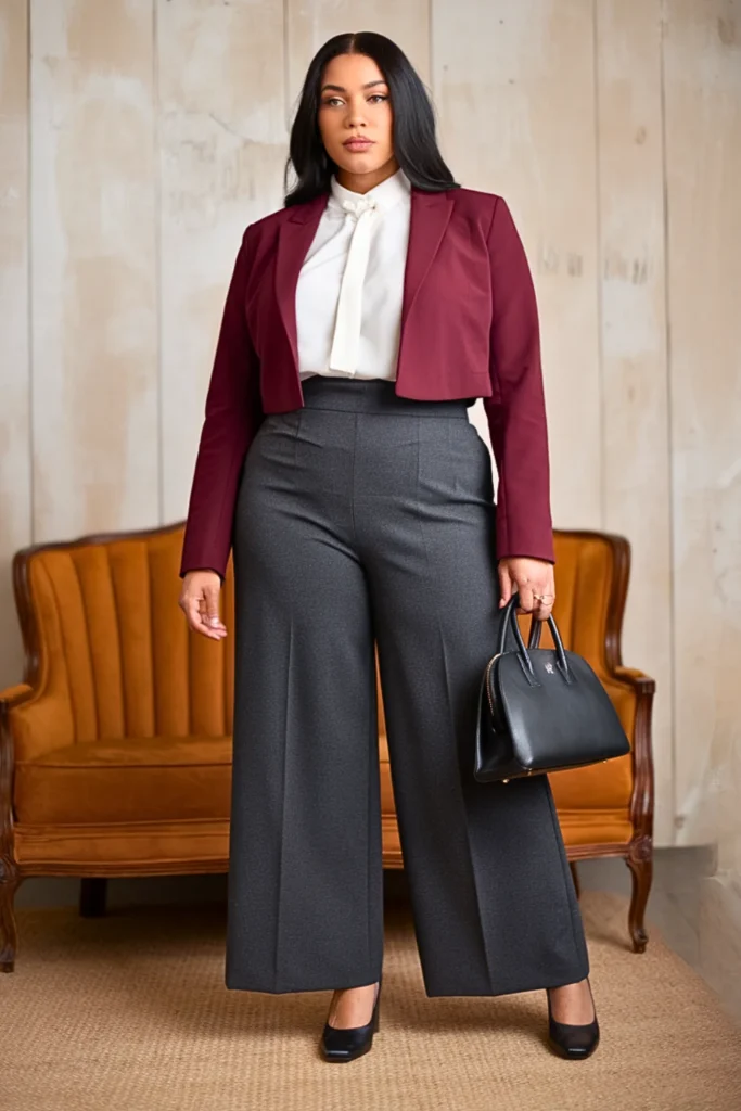 Plus Size Modest Cropped Blazer Modern Fall Outfit