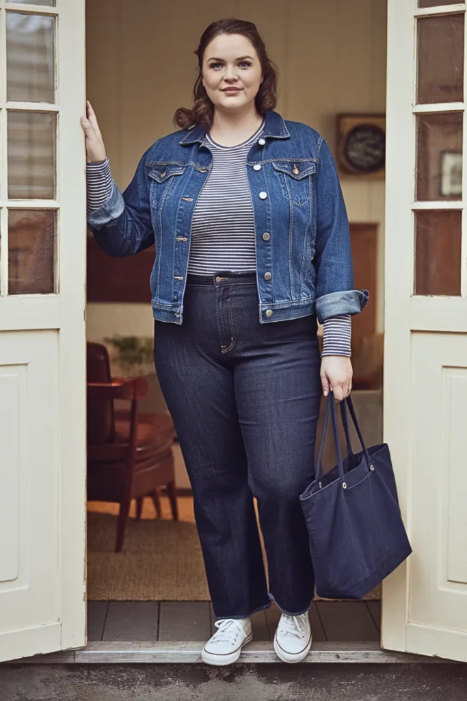 Plus Size Modest Denim Jacket Layered Fall Outfit