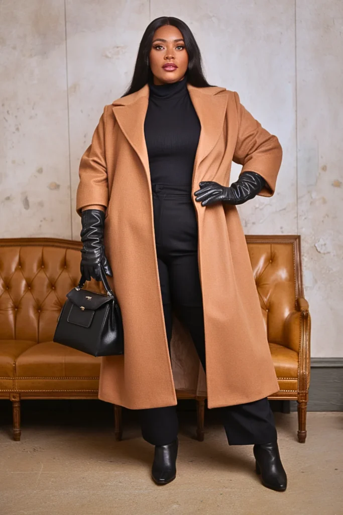 Plus Size Modest Midi Coat Outerwear Fall Outfit