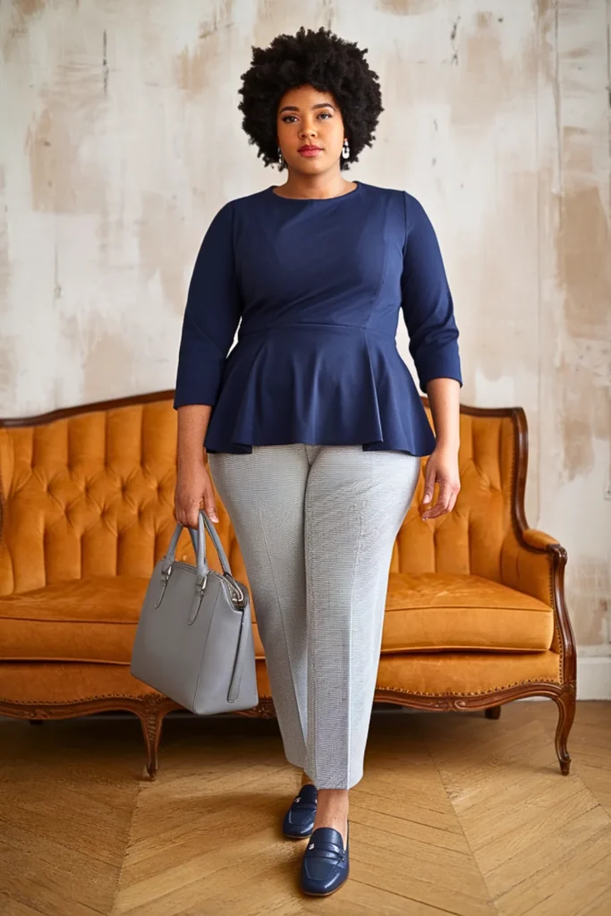 Plus Size Modest Peplum Top Feminine Fall Outfit