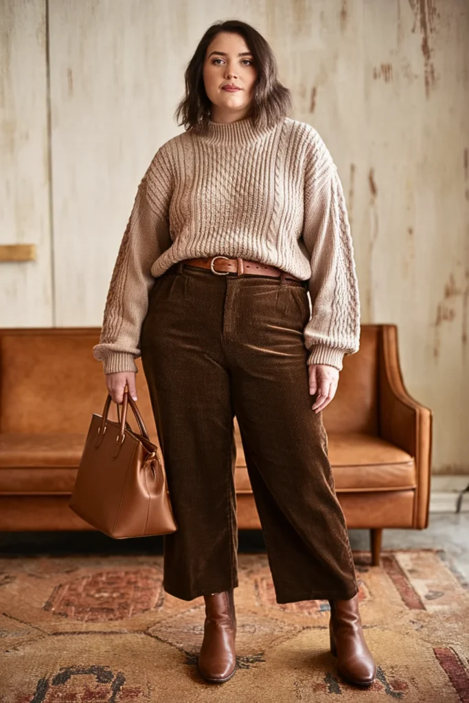 Plus Size Modest Textured Knit Pullover Fall Outfit