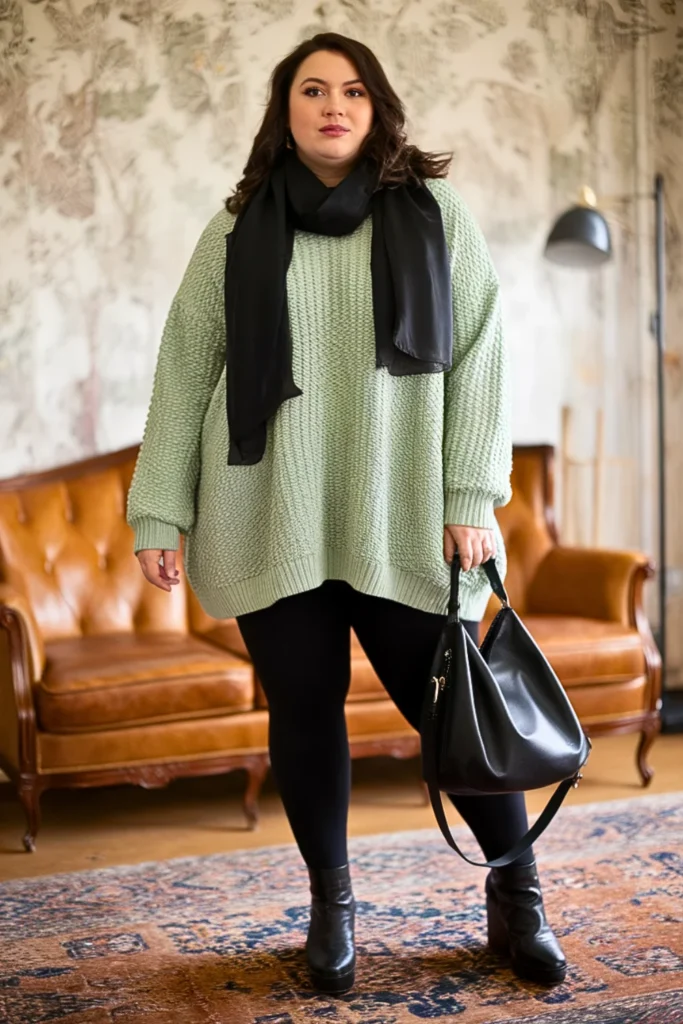 Plus Size Modest Tunic Sweater Relaxed Fall Outfit