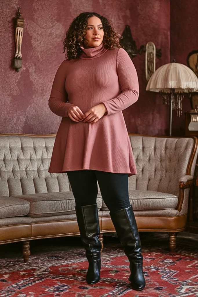 Plus Size Modest Turtleneck Tunic Comfortable Fall Outfit