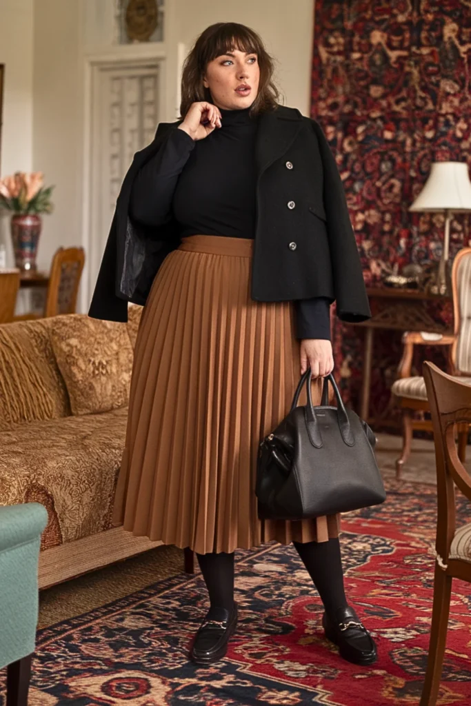 Plus Size Modest Wool Blend Pleated Skirt Fall Outfit