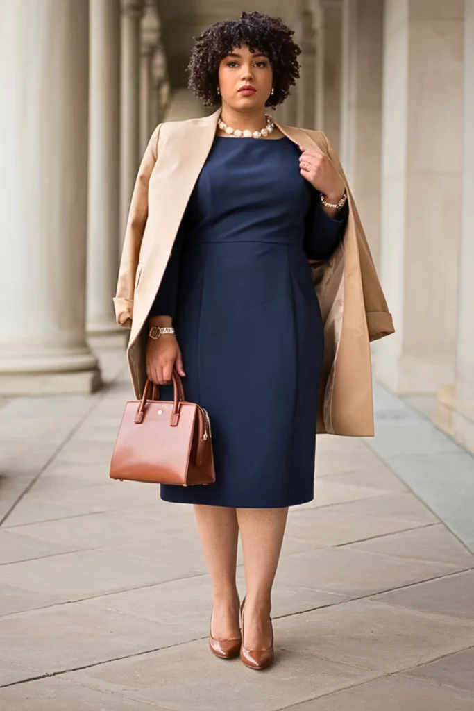 Plus Size Navy Blue Crepe Sheath Wedding Guest Dress