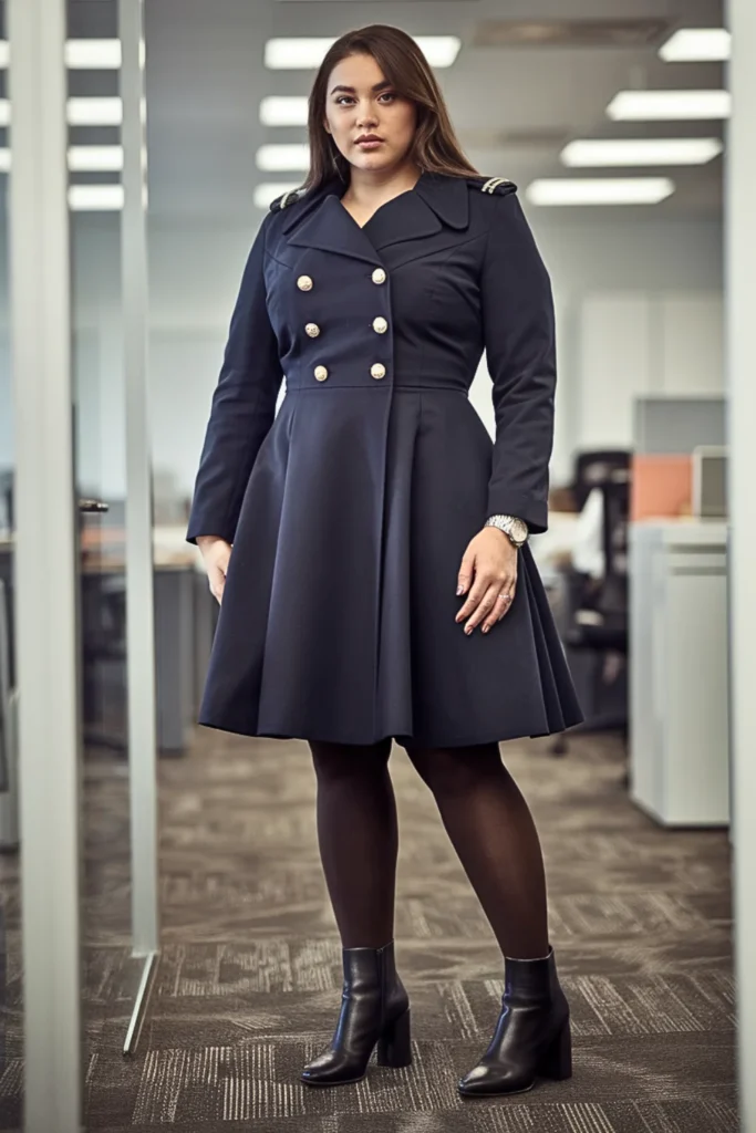 Plus Size Navy Peacoat Style Dress Fall Outfit