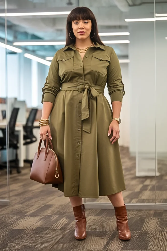 Plus Size Olive Green Utility Dress Fall Outfit