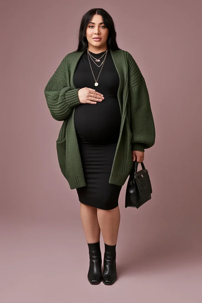 Plus Size Oversized Cardigan with Bodycon Dress Fall Outfit