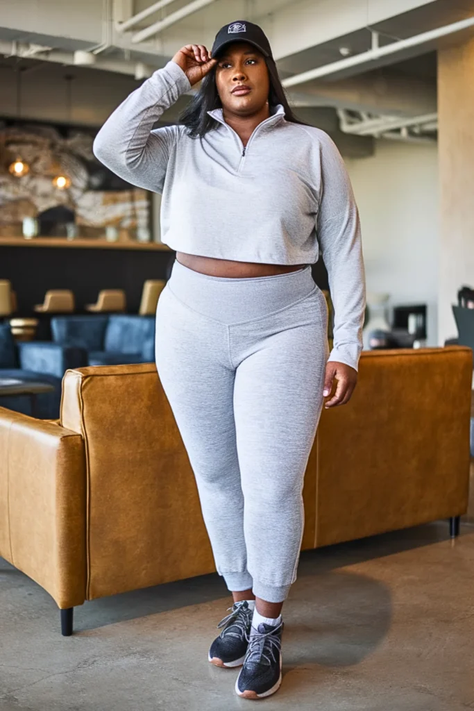 Plus Size Quarter-Zip Pullover and Yoga Pants Fall Outfit