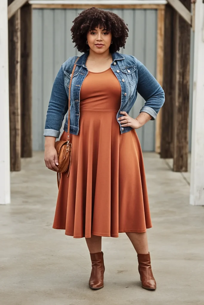Plus Size Rust Orange Ponte Fit-and-Flare Wedding Guest Dress