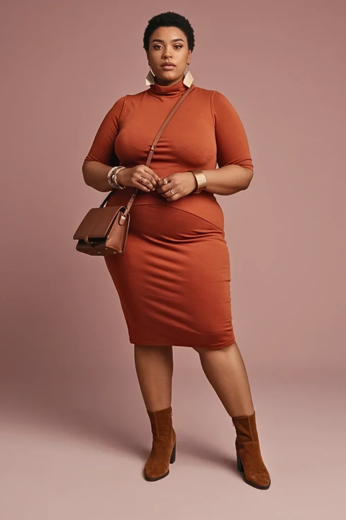 Plus Size Rust Orange Ponte Knit Wedding Guest Dress
