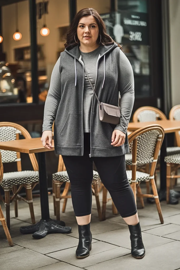Plus Size Sleeveless Hoodie and Cropped Leggings Fall Outfit