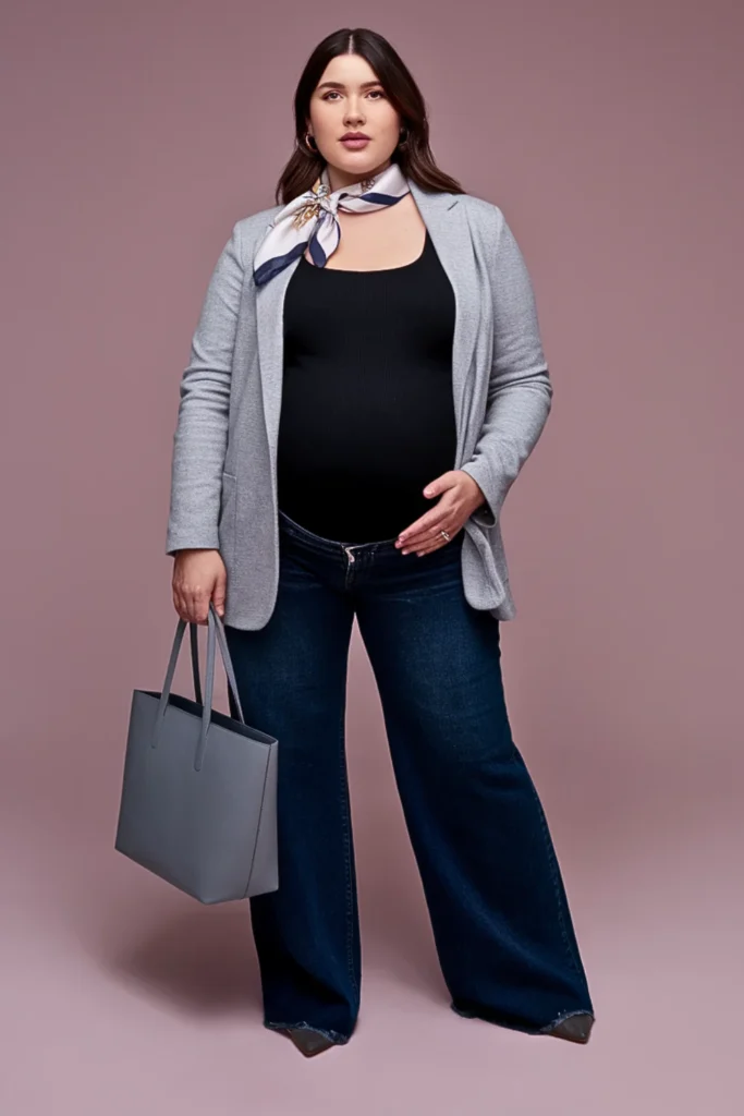 Plus Size Sweater Blazer with Wide Leg Jeans Fall Outfit