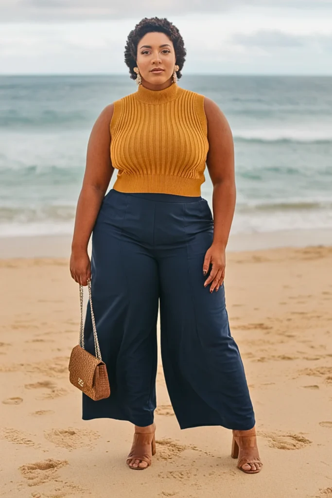Plus Size Sweater Tank with Palazzo Pants Fall Outfit
