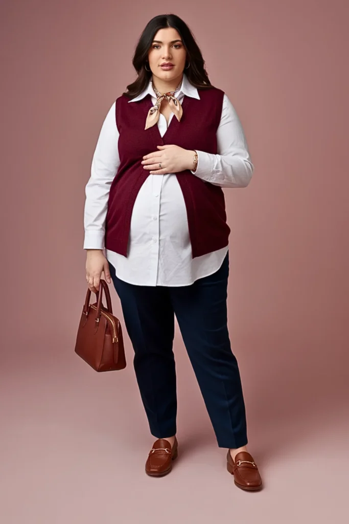 Plus Size Sweater Vest with Button-Down Shirt Fall Outfit