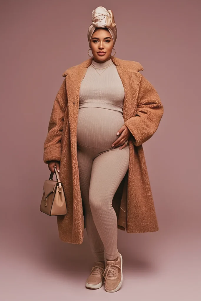 Plus Size Teddy Coat with Leggings Set Fall Outfit