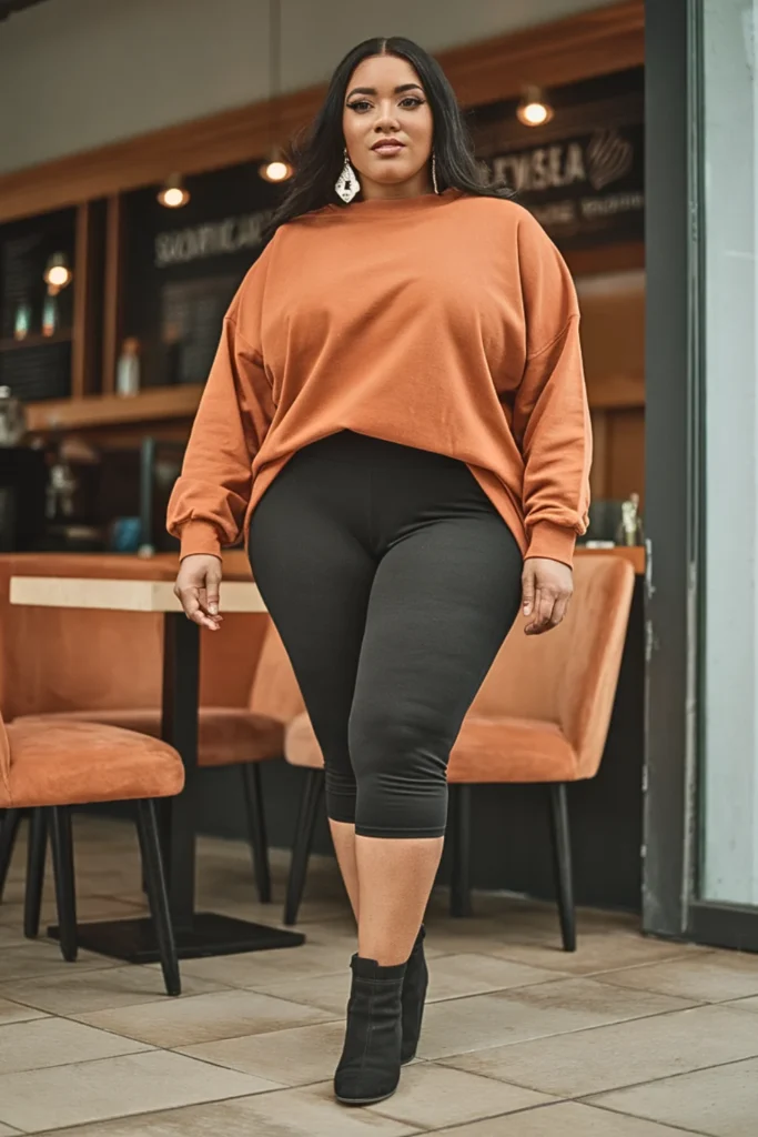 Plus Size Tunic Sweatshirt and Capri Leggings Fall Outfit