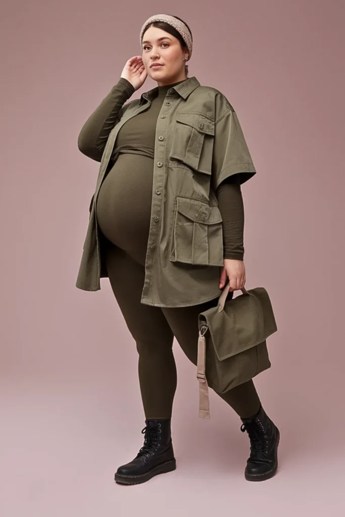 Plus Size Utility Shirt with Thermal Leggings Fall Outfit