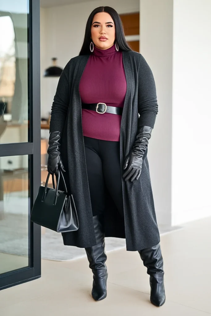 Plus Size Winter Berry Turtleneck Winter Outfit