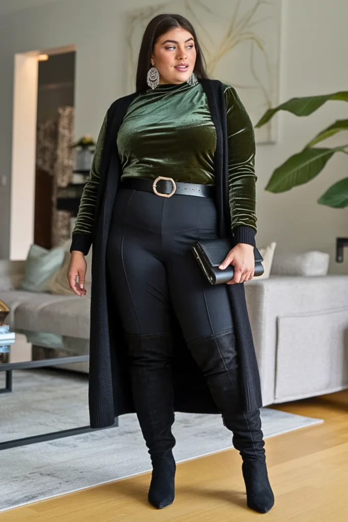 Plus Size Winter Emerald Velvet Top Winter Outfit