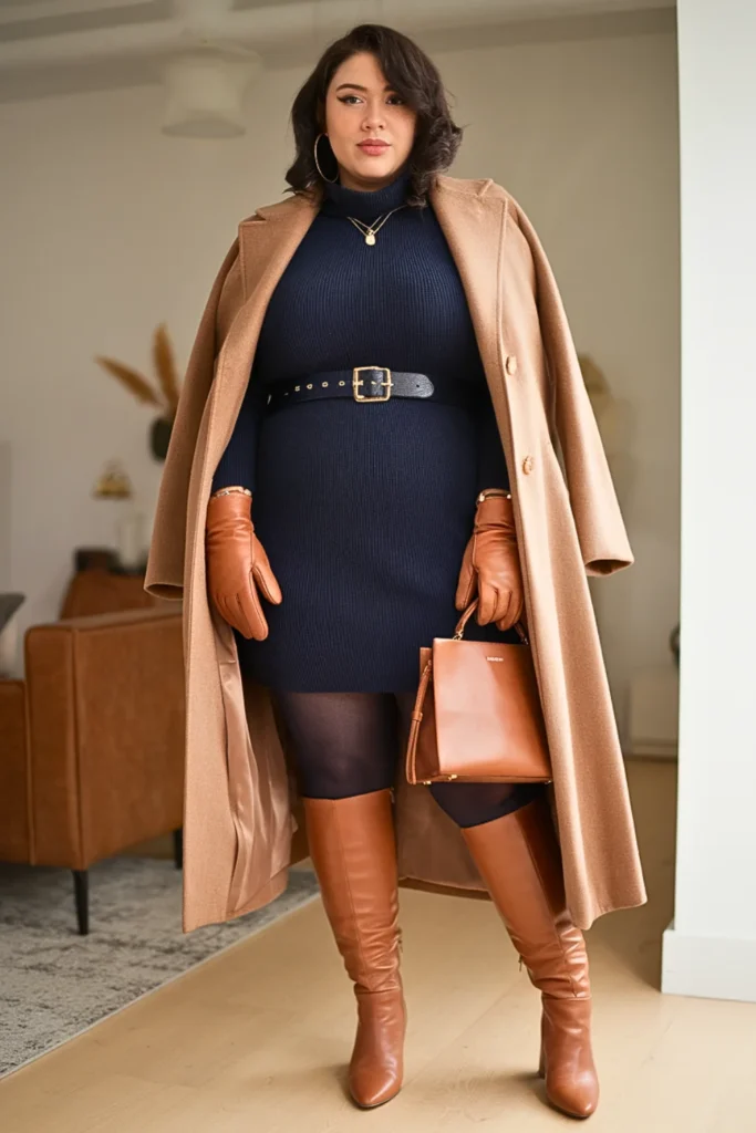 Plus Size Winter Navy Sweater Dress Winter Outfit