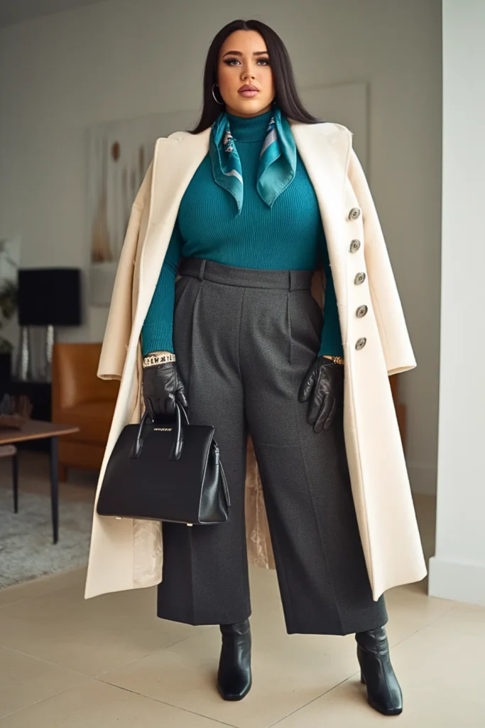 Plus Size Winter Teal Turtleneck Winter Outfit