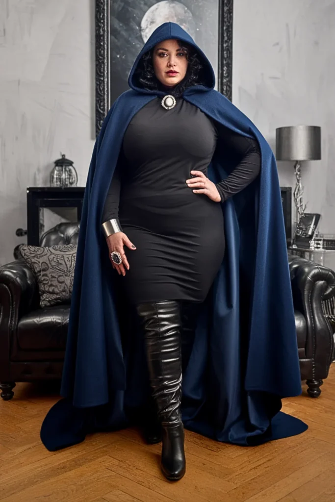 Plus Size Witchy Cape and Fitted Dress Fall Outfit