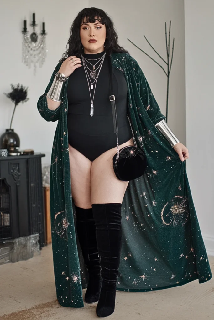 Plus Size Witchy Maxi Cardigan and Bodysuit Fall Outfit