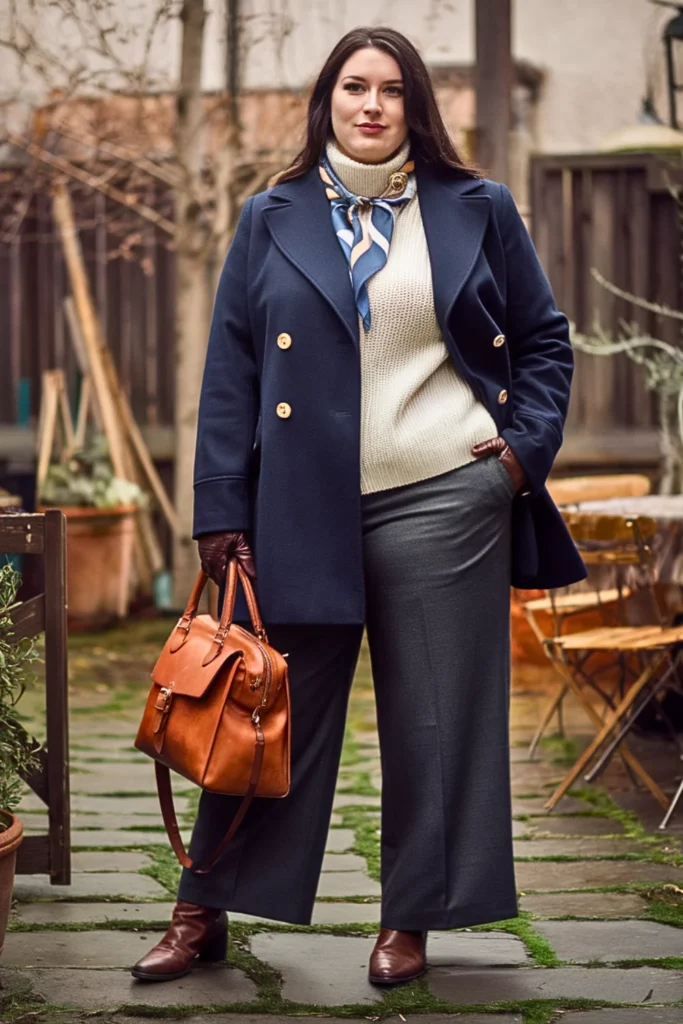 Plus Size Wool Peacoat with Turtleneck Sweater Fall Outfit